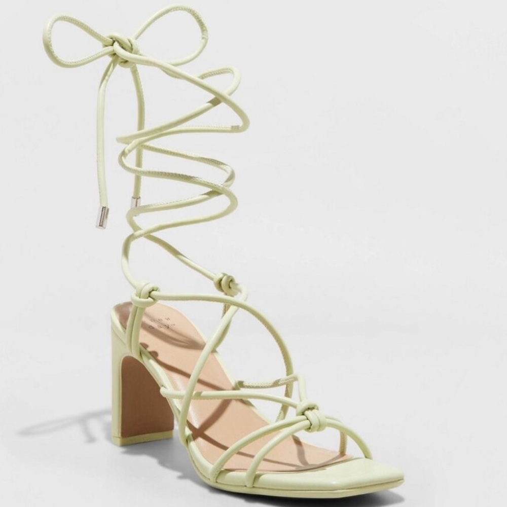 A New Day Women Gladiator Wrap Heels Chunky Block Mid Heel Lace light green